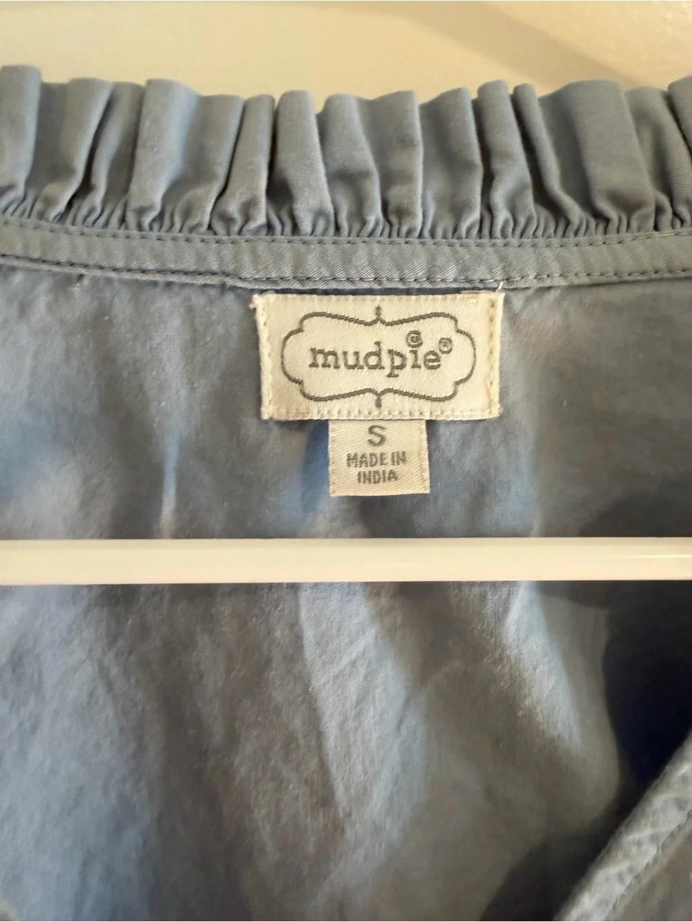 Mud Pie Sky Blue Embroidered Ruffle Sleeve Blouse